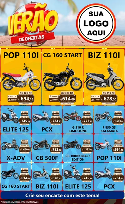 Modelo de Encarte para Encarte Grande com o tema Verão de Ofertas para Concessionaria de Motos