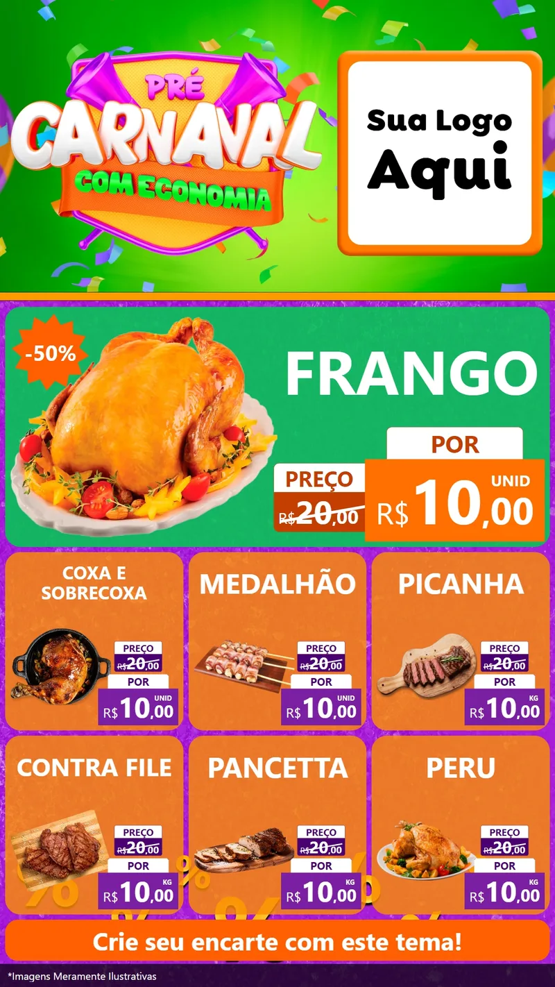 Modelo de Rede Social para Stories com o tema Pré-Carnaval Com Economia para Assados