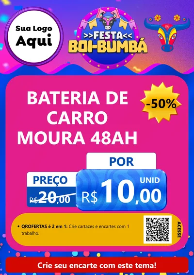 Modelo de Cartaz para Cartaz A4 Vertical com o tema Festa Boi-Bumbá para Baterias Elétricas