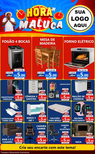 Modelo de Encarte para Encarte Grande com o tema Hora Maluca para Móveis e Eletro