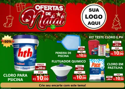 Modelo de Encarte para Encarte A4 Horizontal com o tema Ofertas de Natal para Produtos para Piscina