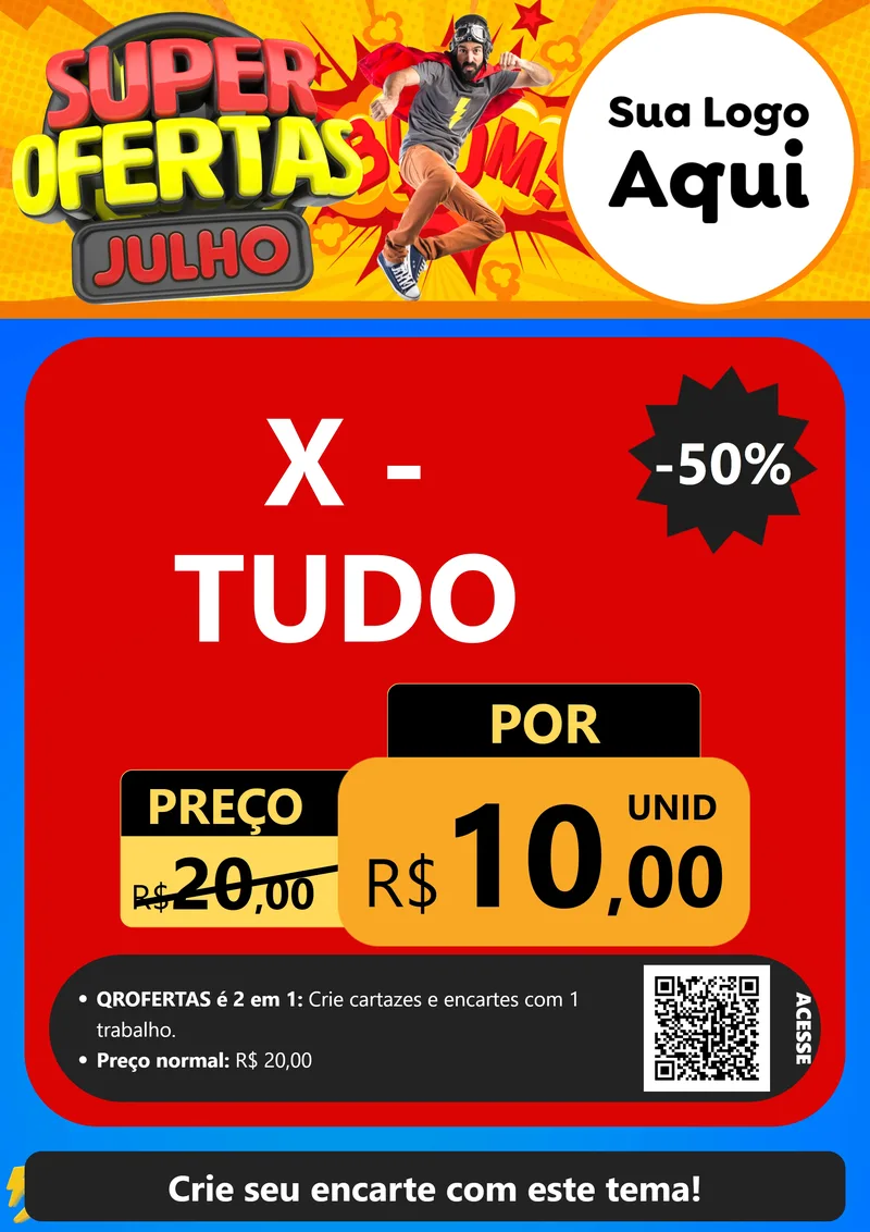 Modelo de Cartaz para Cartaz A4 Vertical com o tema Super Ofertas Julho para Hamburgueria