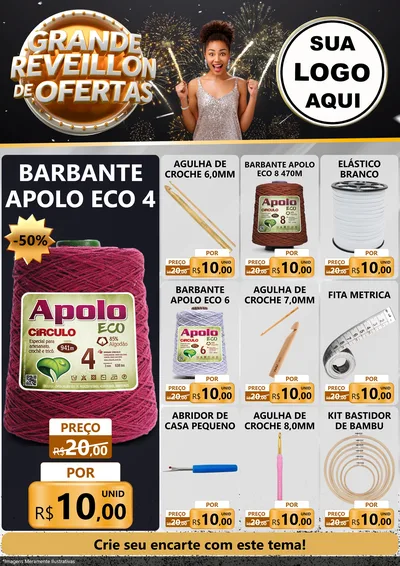 Modelo de Encarte para Encarte A4 Vertical com o tema Grande Réveillon de Ofertas para Armarinho e Aviamentos