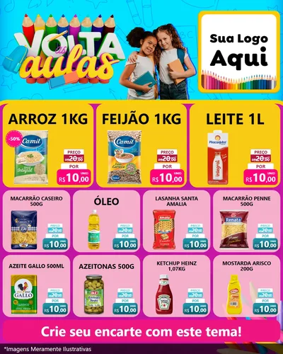 Modelo de Rede Social para Feed Instagram com o tema Volta às Aulas para Supermercado