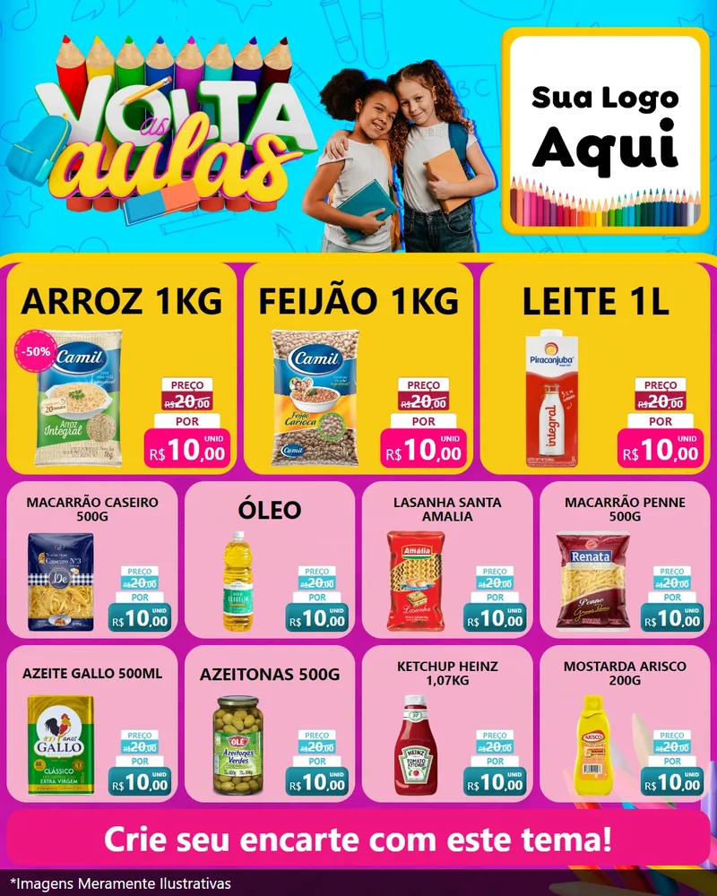 Modelo de Rede Social para Feed Instagram com o tema Volta às Aulas para Supermercado