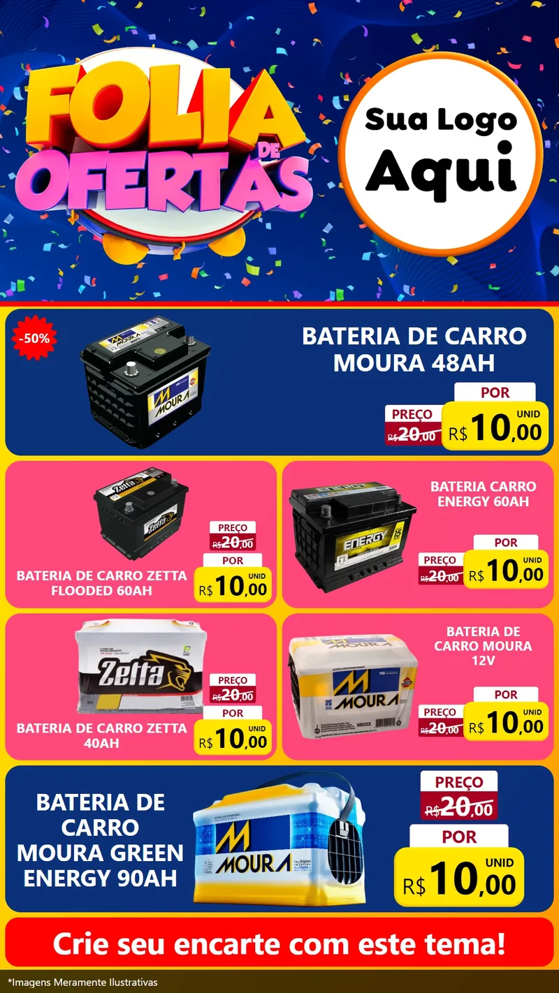 Modelo de TV para TV Vertical com o tema Folia de Ofertas para Baterias Elétricas