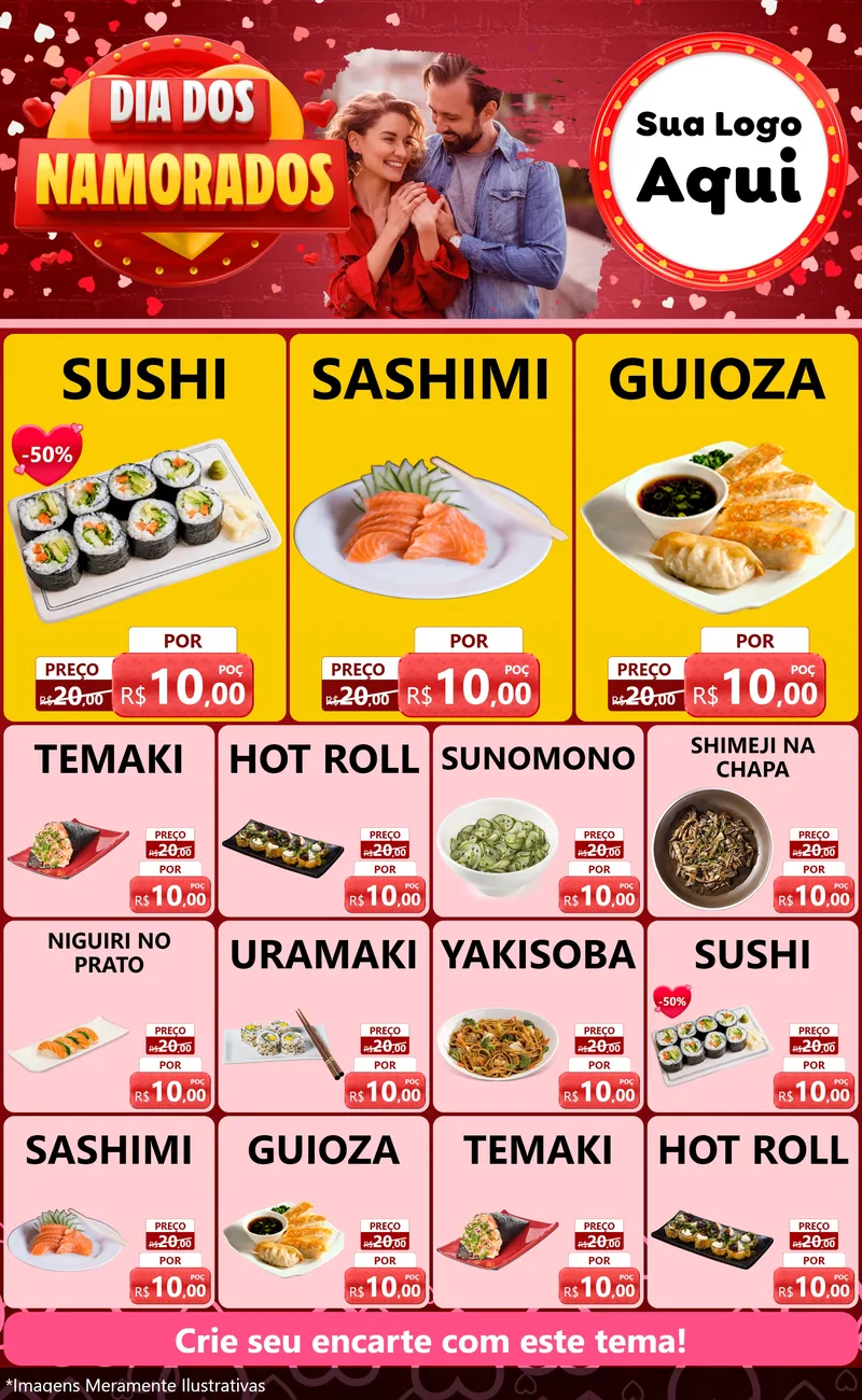 Modelo de Encarte para Encarte Grande com o tema Dia Dos Namorados para Comida japonesa
