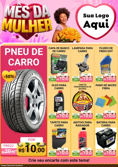 Modelo de Encarte para Encarte A4 Vertical com o tema Mês da Mulher para Auto peças