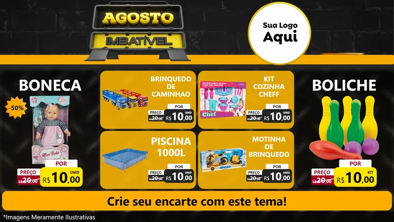 Modelo de TV para TV Horizontal com o tema Agosto Imbatível para Brinquedos