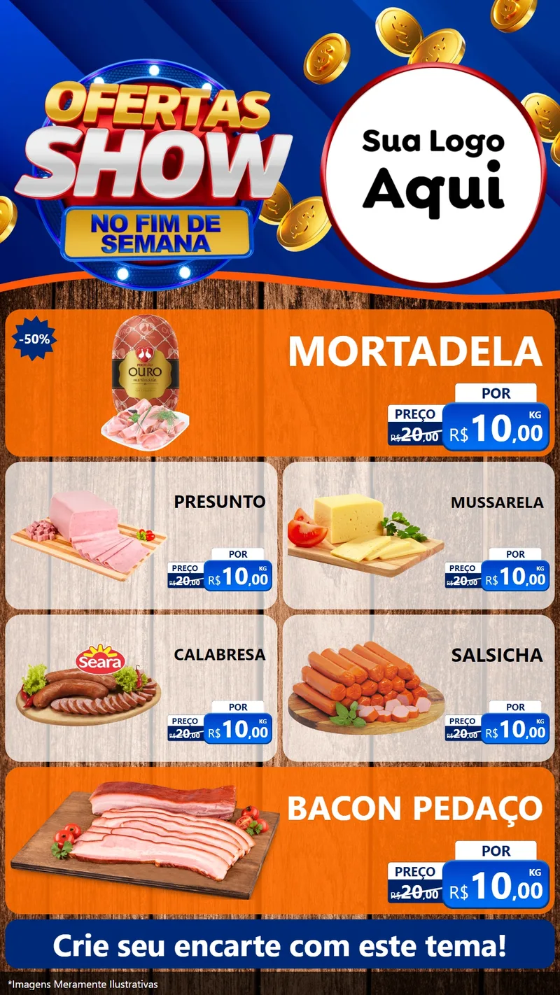 Modelo de TV para TV Vertical com o tema Ofertas Show No Fim De Semana para Frios e Laticínios