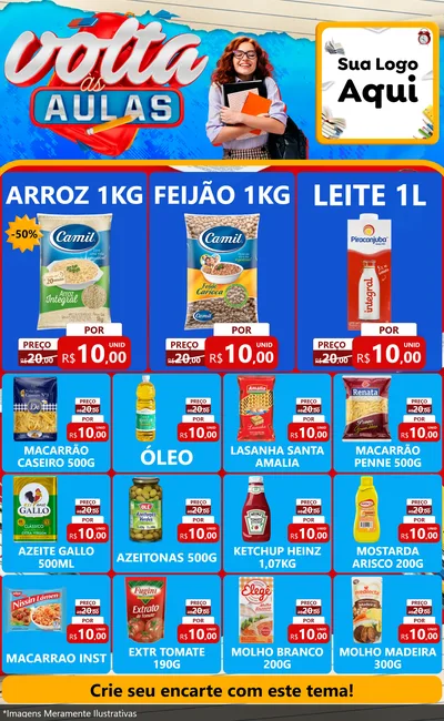 Modelo de Encarte para Encarte Grande com o tema Volta às Aulas para Supermercado