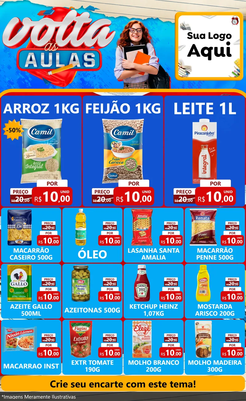 Modelo de Encarte para Encarte Grande com o tema Volta às Aulas para Supermercado