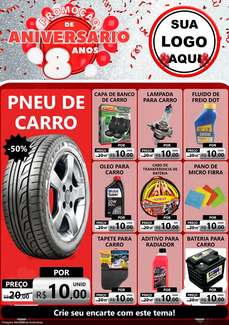 Modelo de Encarte para Encarte A4 Vertical com o tema Promoção de Aniversário - 8 Anos para Auto peças