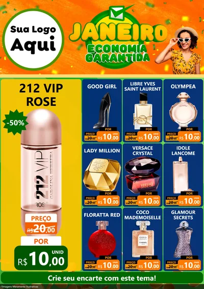 Modelo de Encarte para Encarte A4 Vertical com o tema Janeiro - Economia Garantida para Perfumes