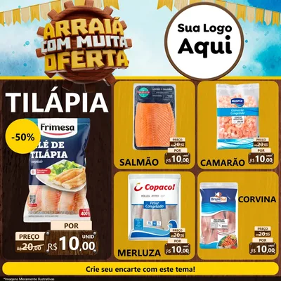 Modelo de Rede Social para Feed Facebook com o tema Ofertas de São João - Junina para Peixaria