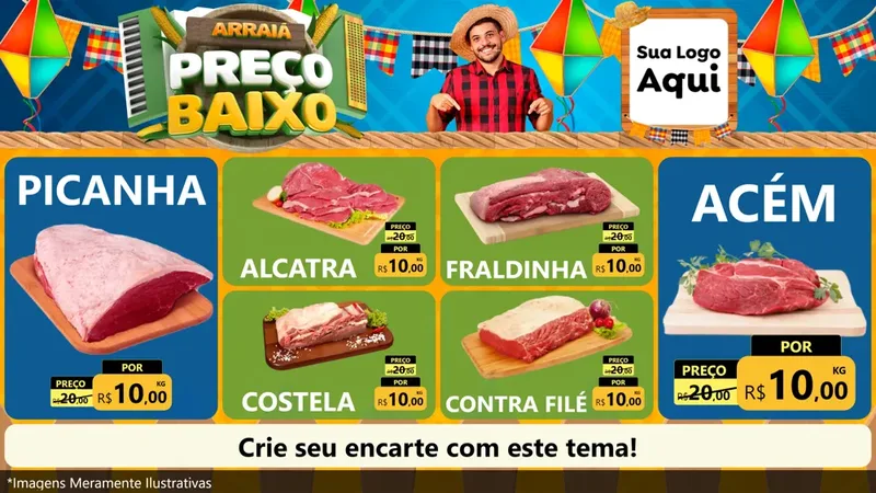 Modelo de TV para TV Horizontal com o tema Arraiá de Preço Baixo - Junina para Açougue