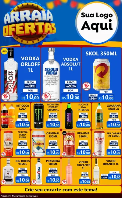 Modelo de Encarte para Encarte Grande com o tema Arraiá de Ofertas - Junina para Distribuidora de bebidas
