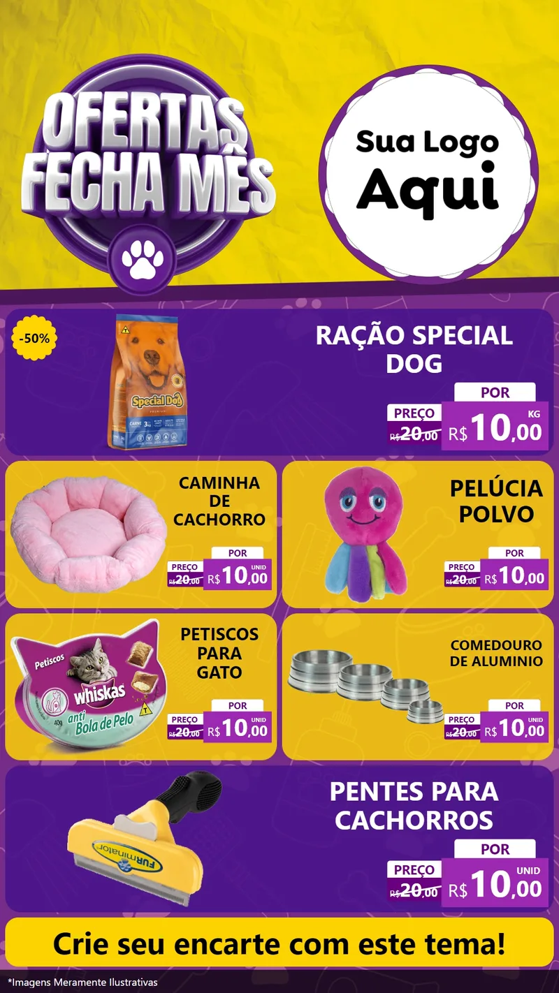 Modelo de TV para TV Vertical com o tema Ofertas Fecha Mês - Pet Shop para Pet Shop