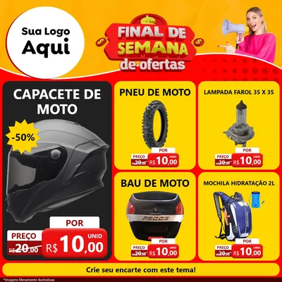 Modelo de Rede Social para Feed Facebook com o tema Final de Semana de Ofertas para Moto peças