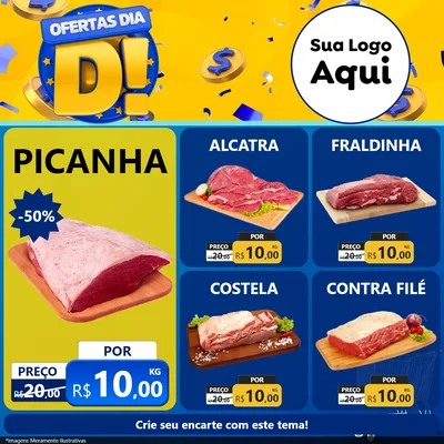 Modelo de Rede Social para Feed Facebook com o tema Ofertas Dia D para Açougue