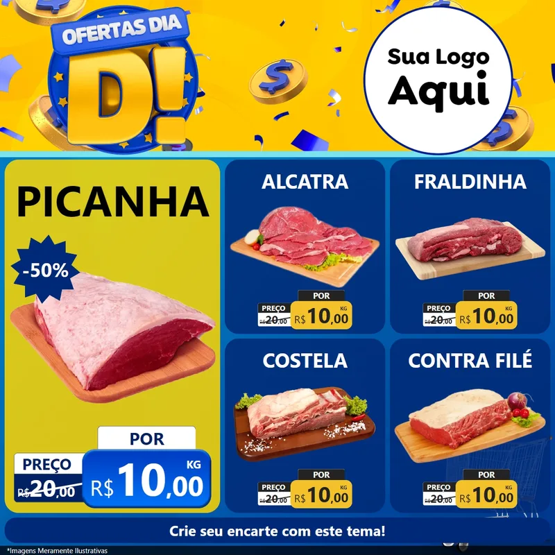 Modelo de Rede Social para Feed Facebook com o tema Ofertas Dia D para Açougue