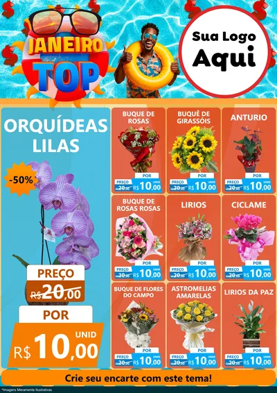 Modelo de Encarte para Encarte A4 Vertical com o tema Janeiro Top para Floricultura e jardim