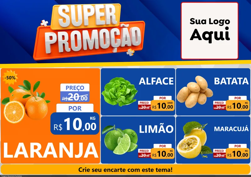 Modelo de Encarte para Encarte A4 Horizontal com o tema Super Promoção para Hortifrúti