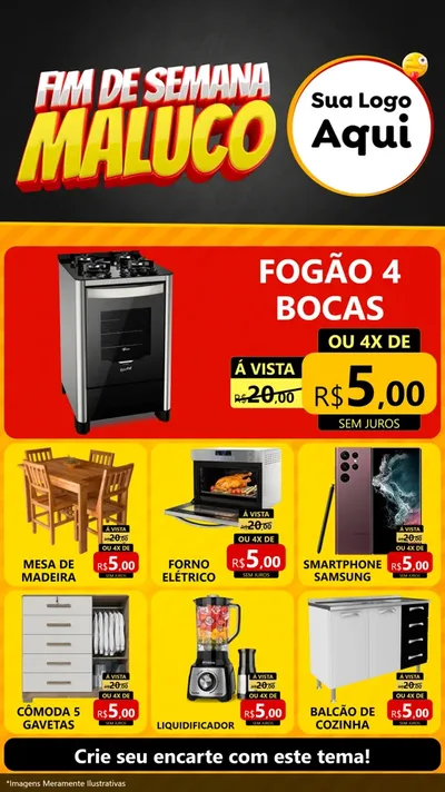 Modelo de Rede Social para Stories com o tema Final de Semana Maluco para Móveis e Eletro