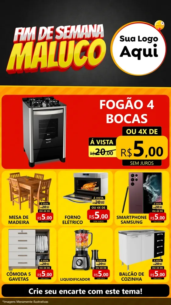 Modelo de Rede Social para Stories com o tema Final de Semana Maluco para Móveis e Eletro