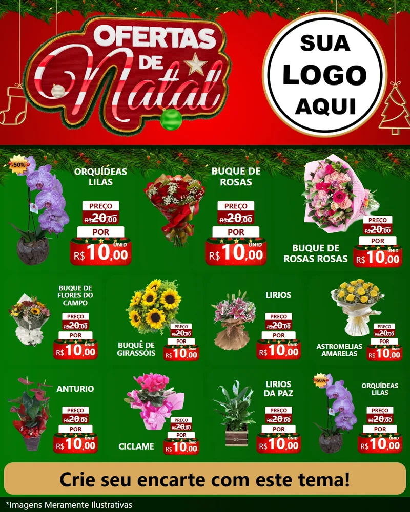Modelo de Rede Social para Feed Instagram com o tema Ofertas de Natal para Floricultura e jardim