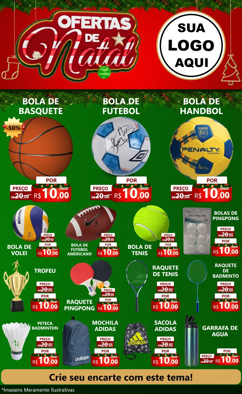 Modelo de Encarte para Encarte Grande com o tema Ofertas de Natal para Artigos Esportivos