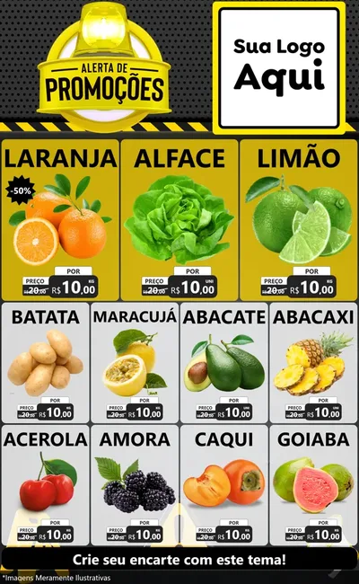 Modelo de Encarte para Encarte Grande com o tema Alerta de Promoções para Hortifrúti