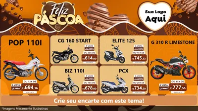 Modelo de TV para TV Horizontal com o tema Feliz Páscoa para Concessionaria de Motos