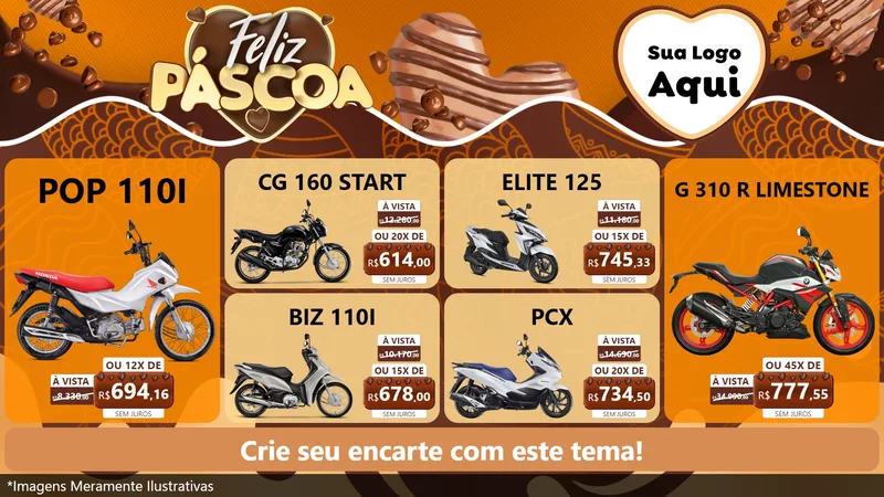 Modelo de TV para TV Horizontal com o tema Feliz Páscoa para Concessionaria de Motos