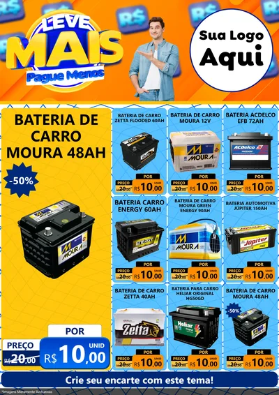 Modelo de Encarte para Encarte A4 Vertical com o tema Leve Mais, Pague Menos para Baterias Elétricas