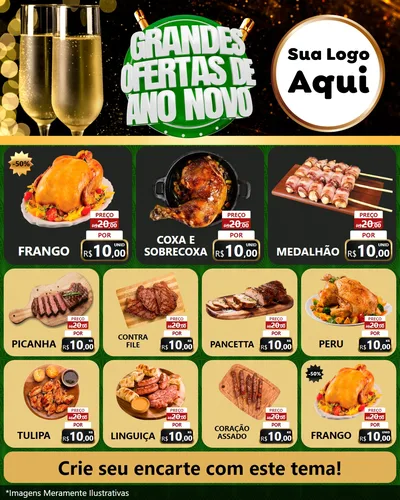 Modelo de Rede Social para Feed Instagram com o tema Grandes Ofertas de Ano Novo para Assados