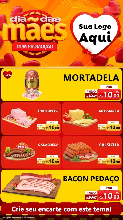 Modelo de TV para TV Vertical com o tema Dia das Mães com Promoção para Frios e Laticínios
