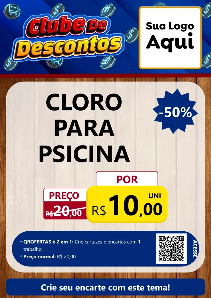 Modelo de Cartaz para Cartaz A4 Vertical com o tema Clube de Descontos para Produtos para Piscina