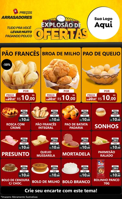 Modelo de Encarte para Encarte Grande com o tema Explosão de Ofertas para Padaria
