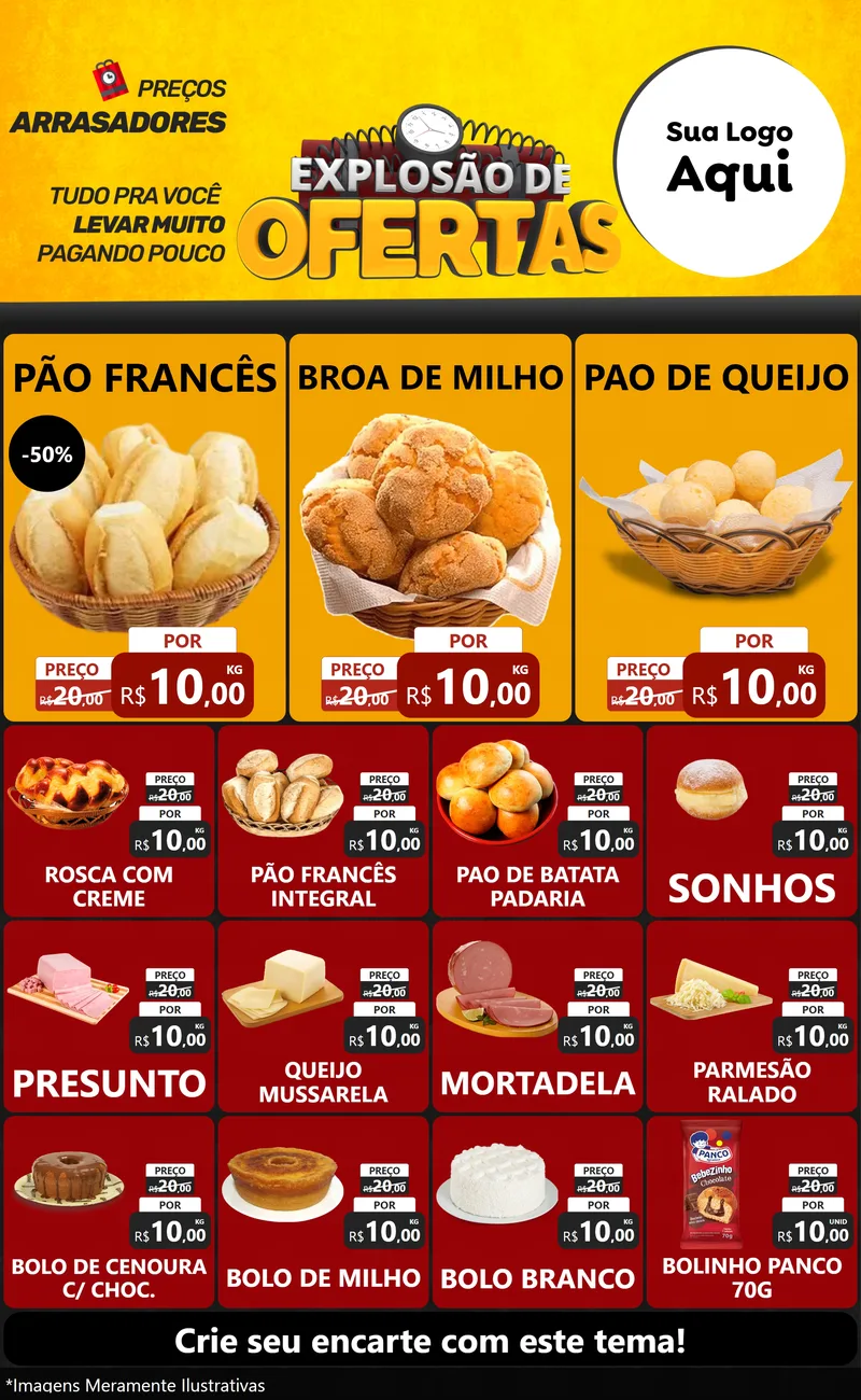 Modelo de Encarte para Encarte Grande com o tema Explosão de Ofertas para Padaria