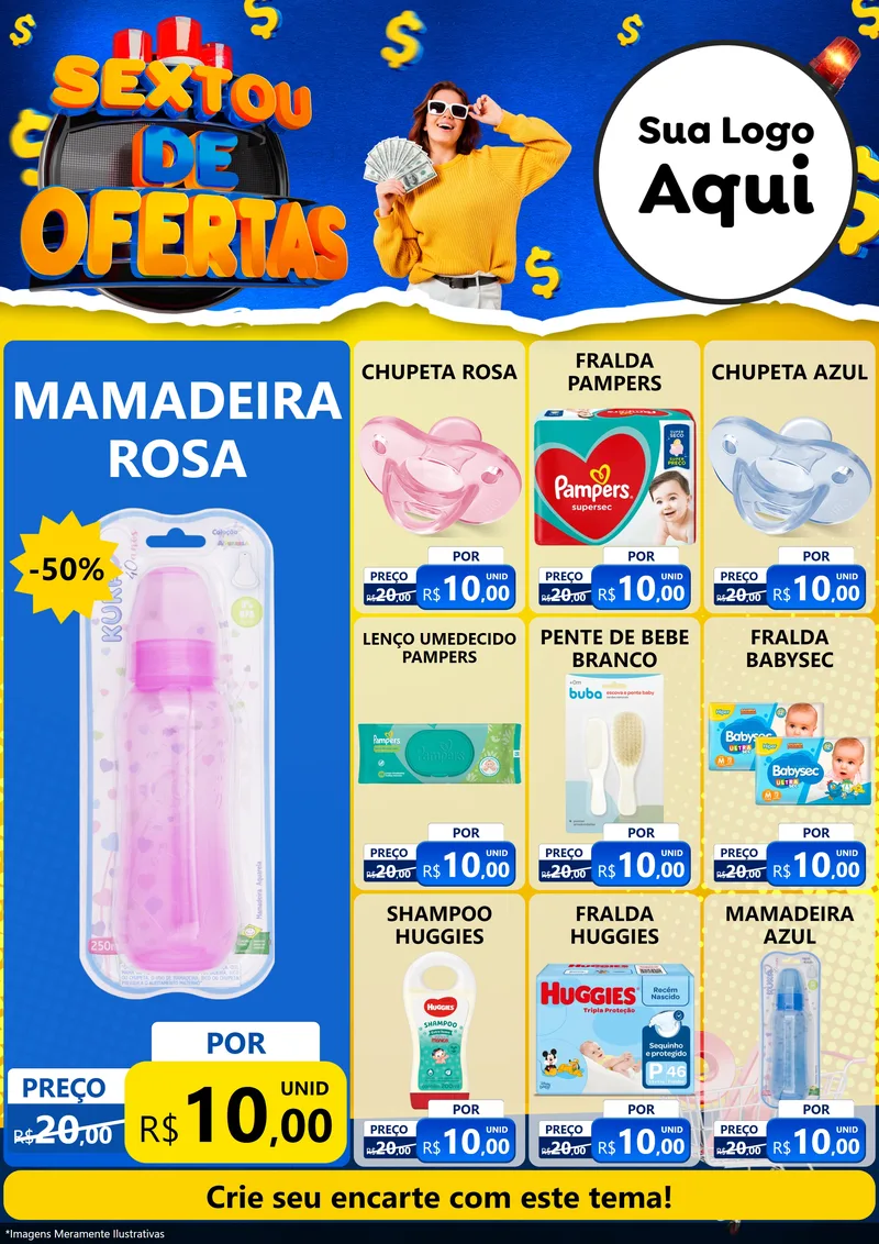 Modelo de Encarte para Encarte A4 Vertical com o tema Sextou de Ofertas para Bebês