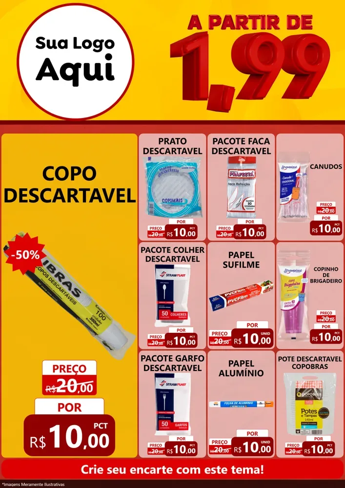 Modelo de Encarte para Encarte A4 Vertical com o tema A Partir de Um e Noventa e Nove - 1,99 para Embalagens