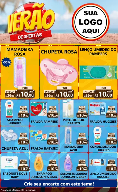 Modelo de Encarte para Encarte Grande com o tema Verão de Ofertas para Bebês