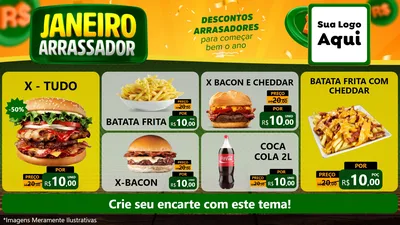 Modelo de TV para TV Horizontal com o tema Janeiro Arrasador para Hamburgueria