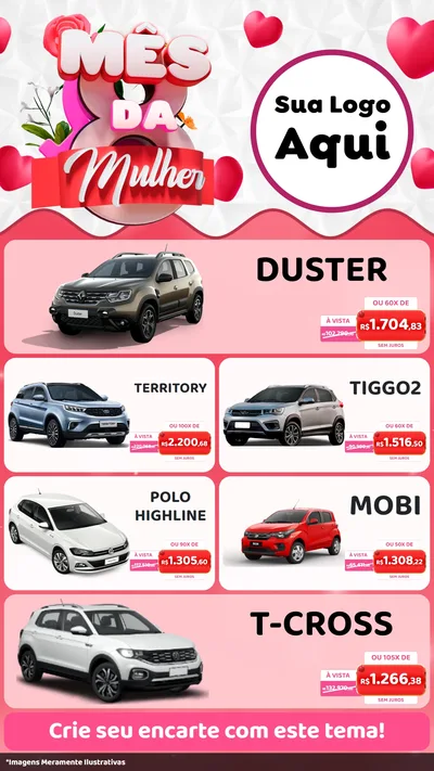 Modelo de TV para TV Vertical com o tema Mês da Mulher para Concessionaria de Carros