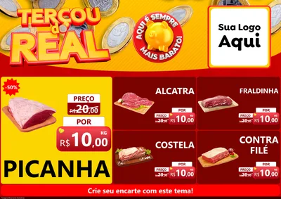 Modelo de Encarte para Encarte A4 Horizontal com o tema Terçou do Real para Açougue