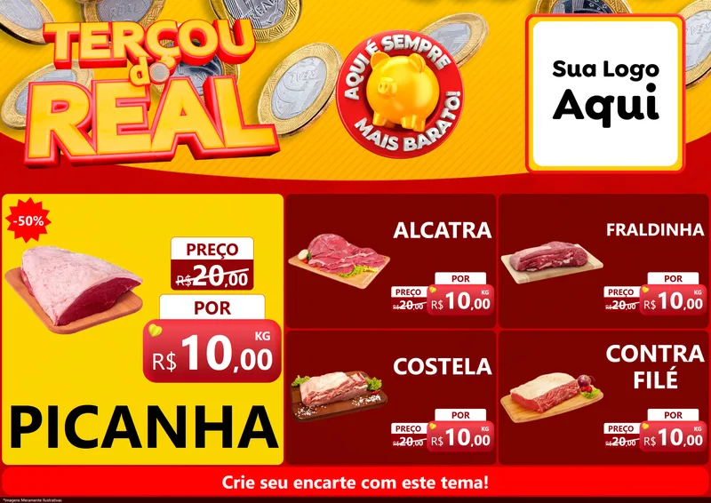 Modelo de Encarte para Encarte A4 Horizontal com o tema Terçou do Real para Açougue