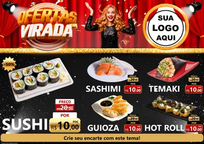 Modelo de Encarte para Encarte A4 Horizontal com o tema Ofertas da Virada para Comida japonesa