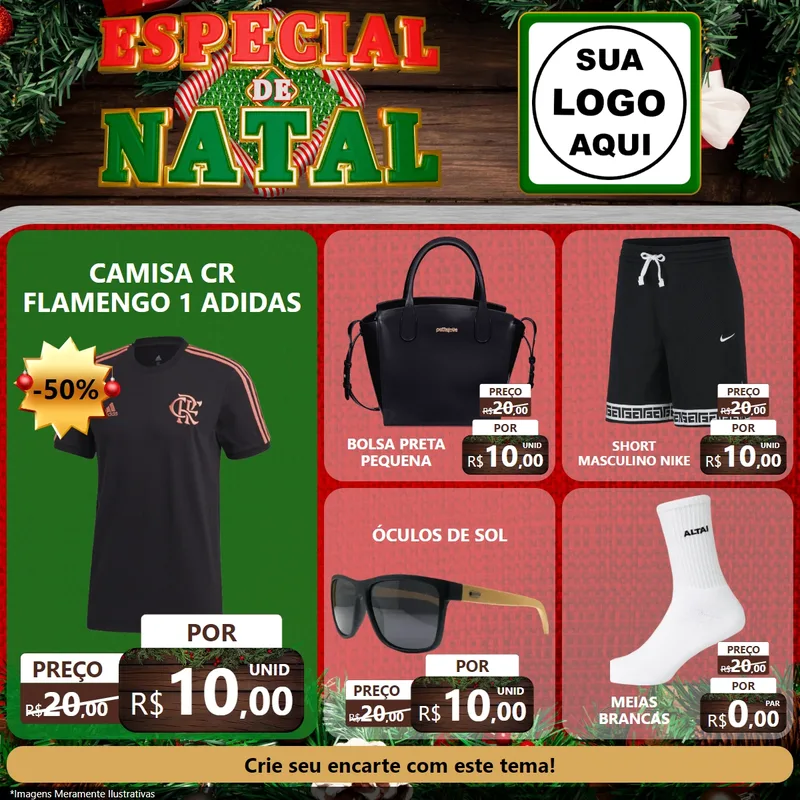 Modelo de Rede Social para Feed Facebook com o tema Especial de Natal para Roupas e acessórios