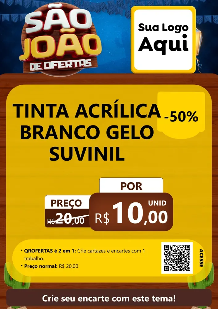 Modelo de Cartaz para Cartaz A4 Vertical com o tema São João Ofertas Imbatíveis! - Junina para Tintas e Ferramentas